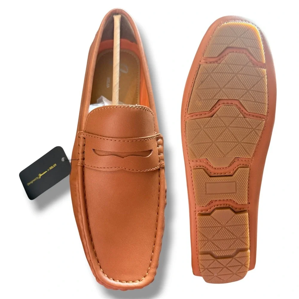 Jousen Mens Penny Loafers Brown Casual Driving Boat Dock Deck Shoes Sz 8 NEW